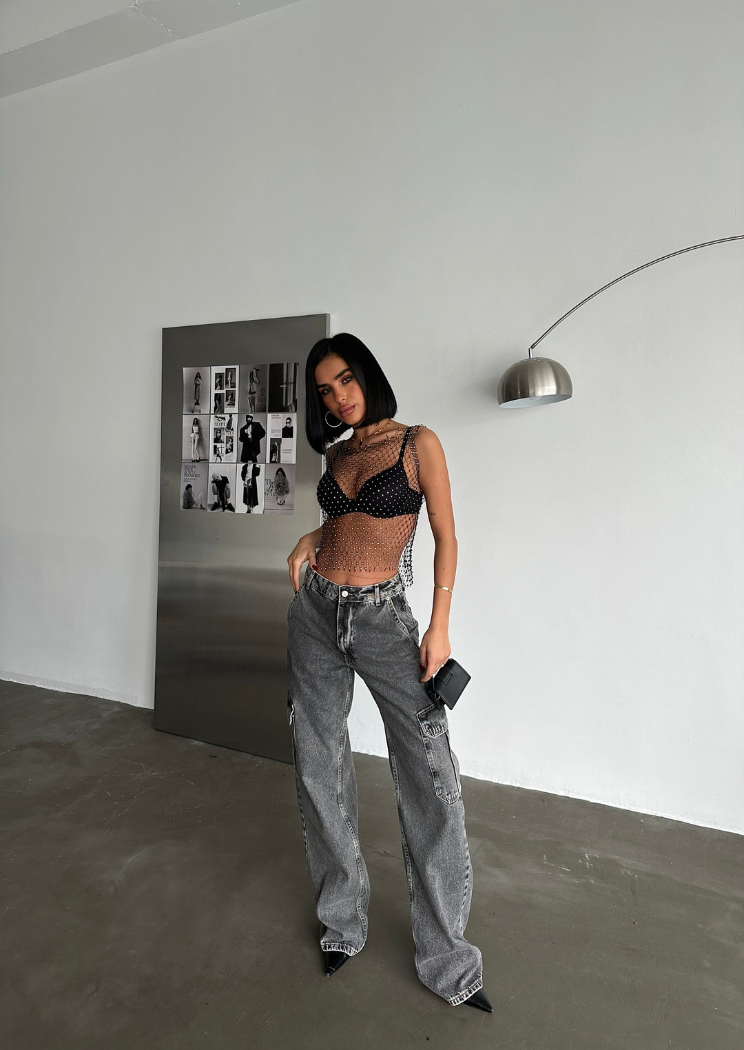 High Waist Denim Cargo Pants