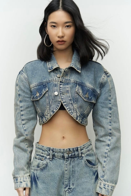 Green Wash Cropped Jean Jacket