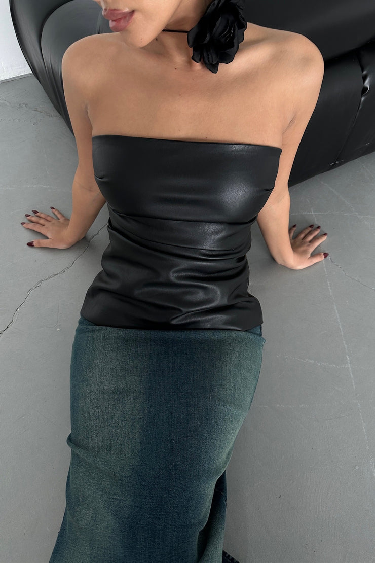 Strapless Faux Leather Top