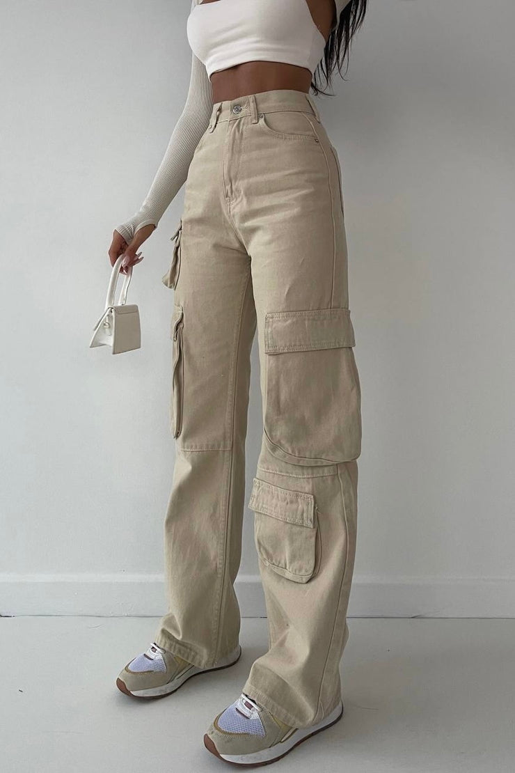 Pockets Cargo Jeans In Neutrals
