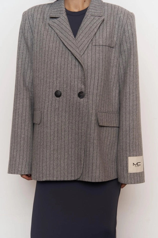 Gray Double-Breasted Pinstripe Blazer