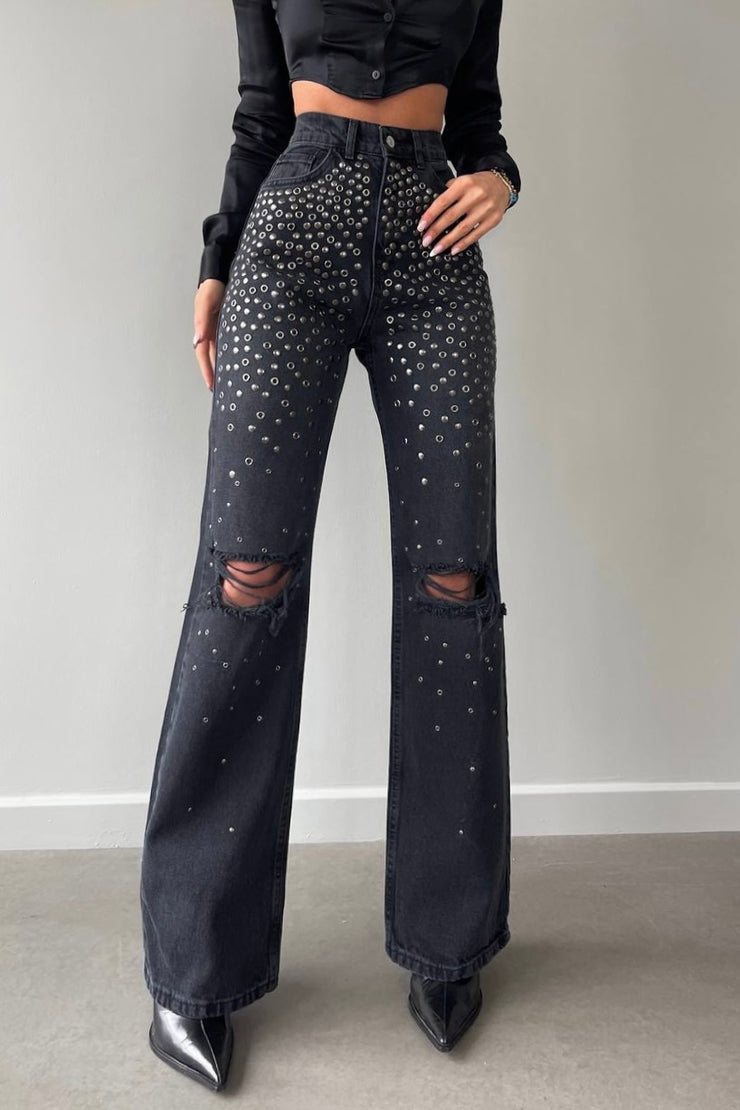 Metal Stones Flared Jeans