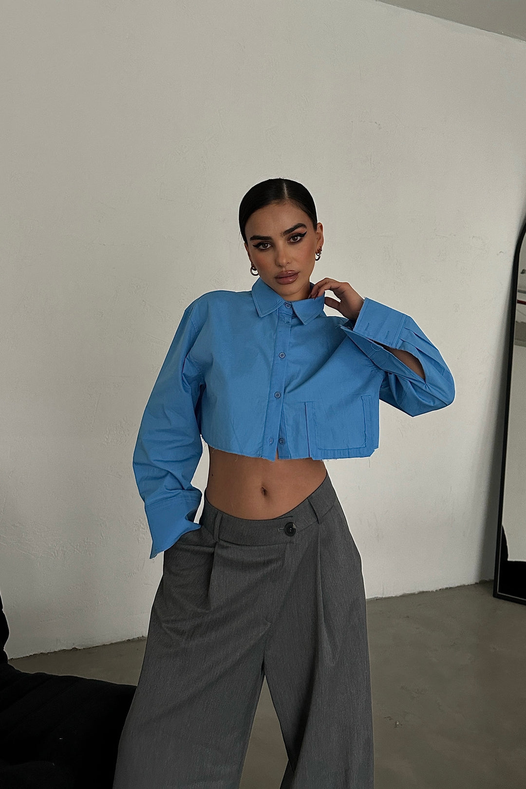 Cropped Shirt With Fake Pocket