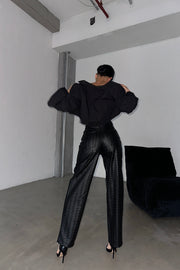 Herringbone Faux Leather Pants