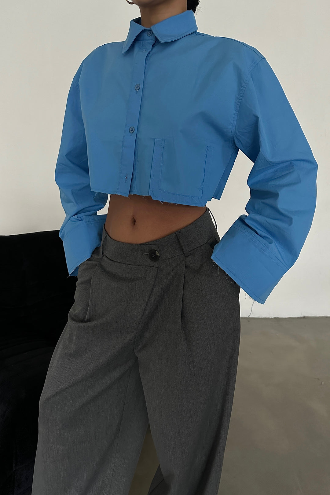 Cropped Shirt With Fake Pocket