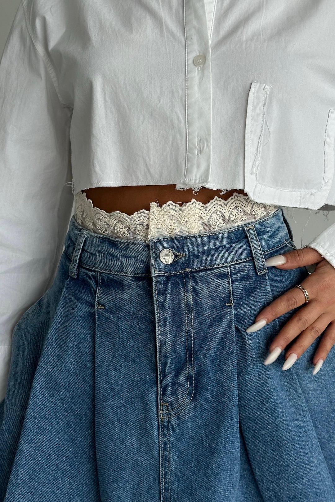 Pleated Denim Mini Skort
