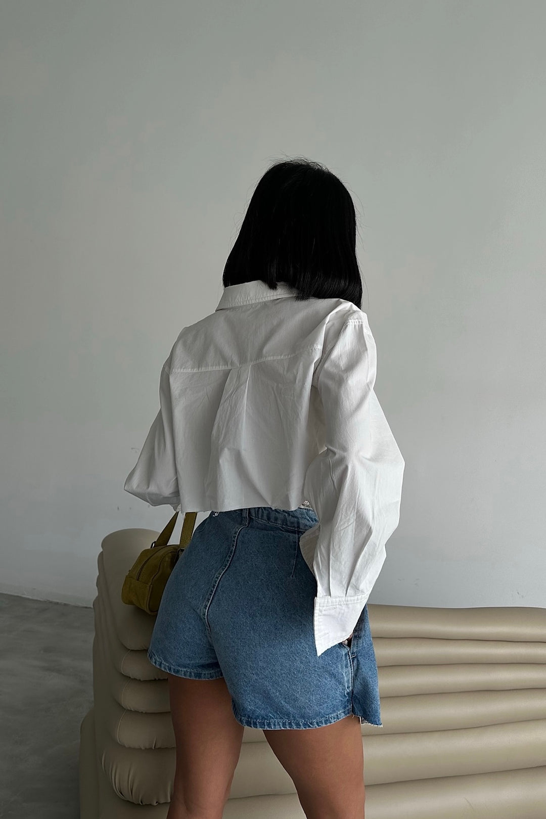 Pleated Denim Mini Skort