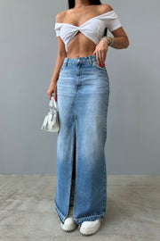 Long Slit Blue Jean Skirt