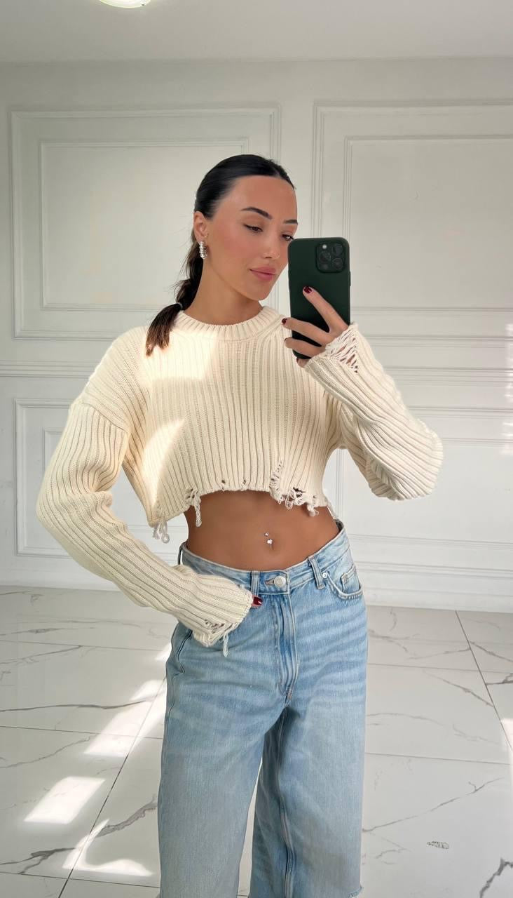 Cropped Long Sleeve Sweater