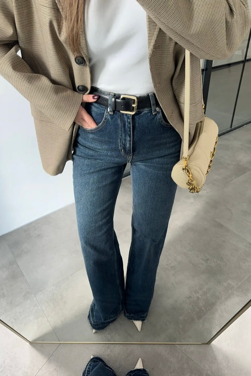 Raw Hem High-Waist Flared Jeans