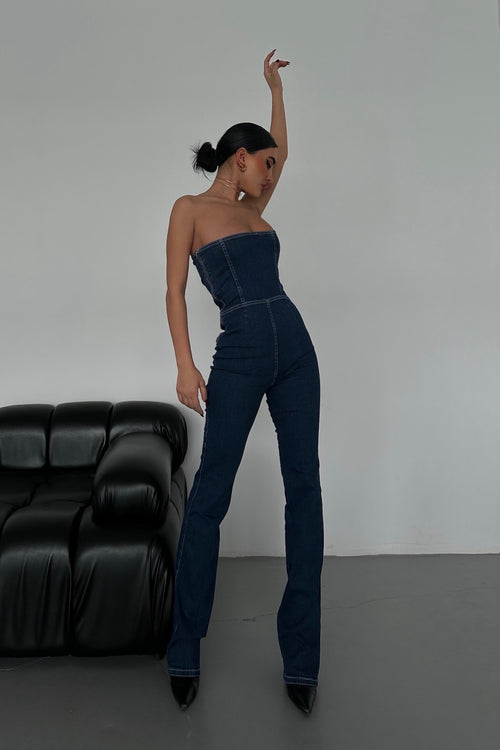 Off Shoulder Denim Jumpsuit