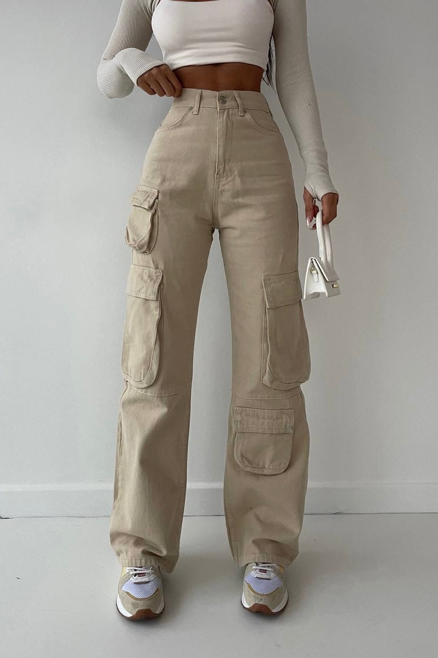 Pockets Cargo Jeans In Neutrals