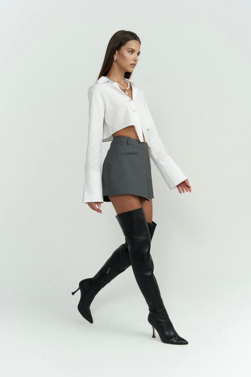 V Waist Gray Mini Skirt