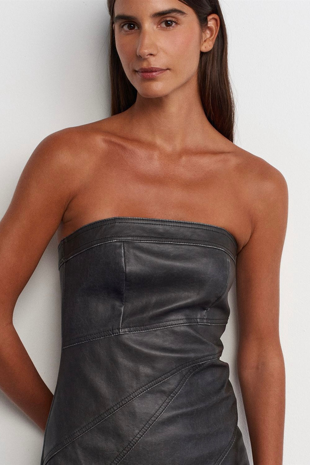 Front Slit Faux Leather Dress