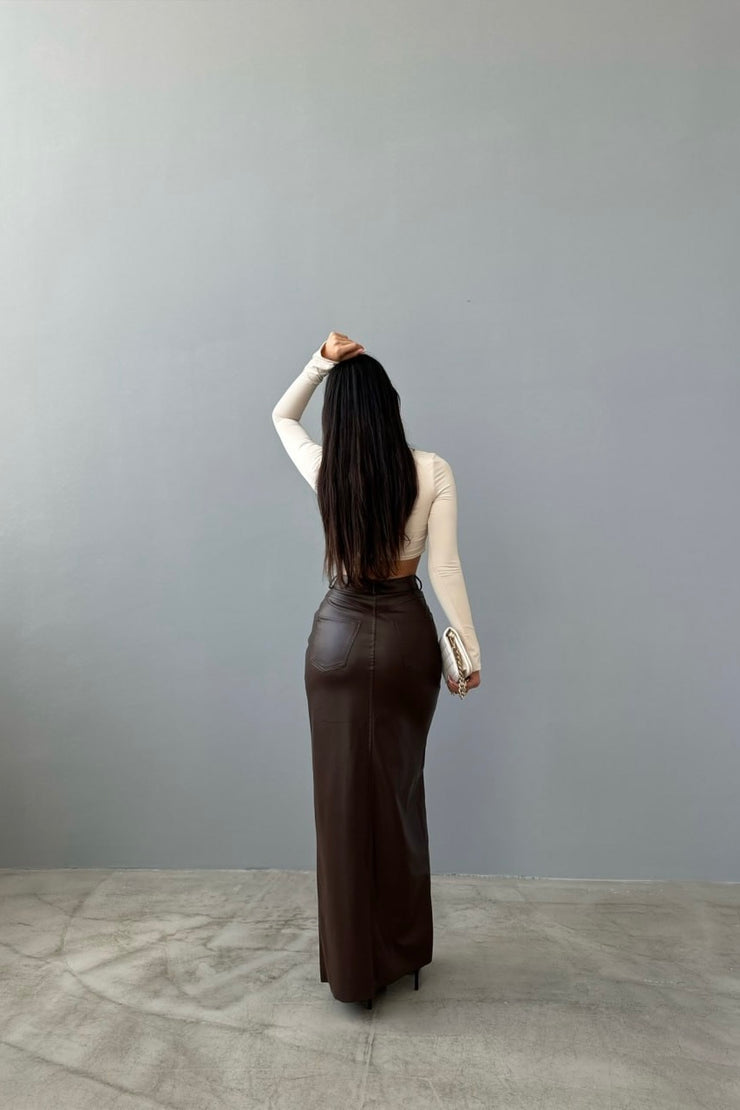 Split Faux Leather Long Skirt