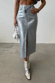Polished Criss Cross Jean Skirt