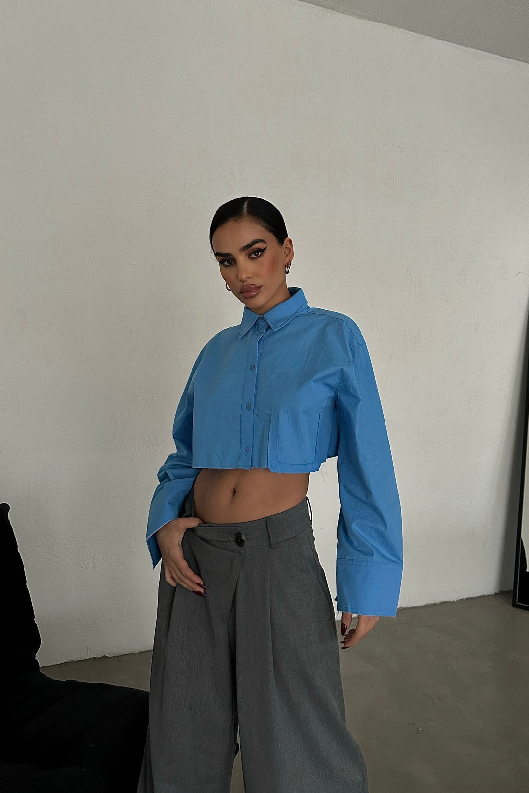 Cropped Shirt With Fake Pocket