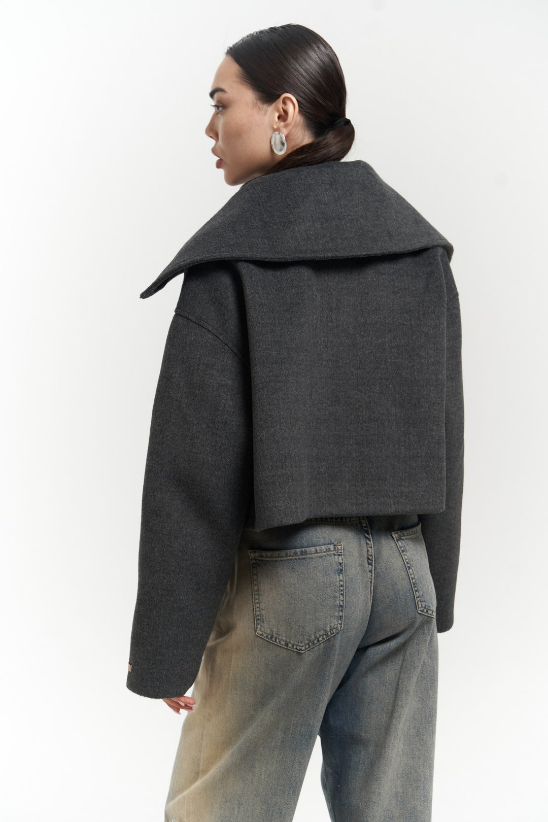 Oversized Funnel Collar Zip-Up Cropped Jacket