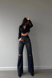 Metal Stones Flared Jeans