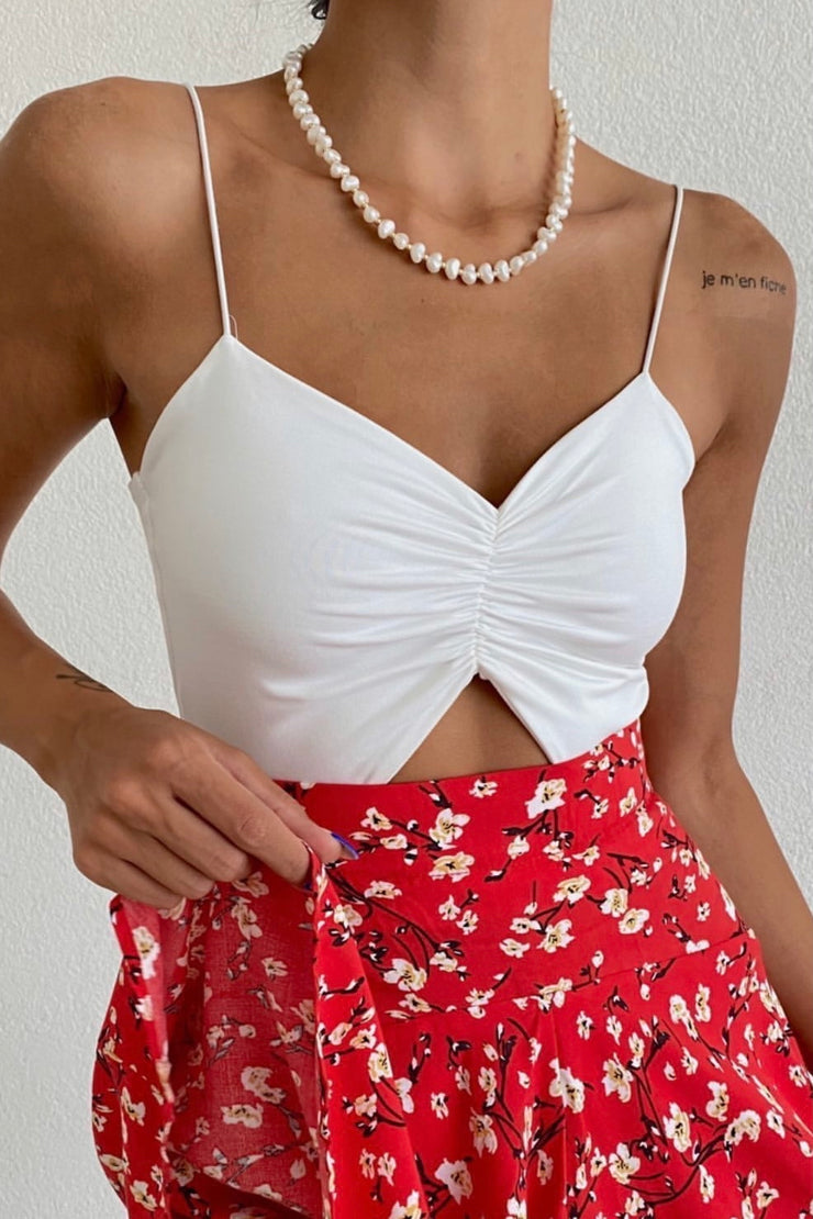 Skinny Strap Ruched Front Top