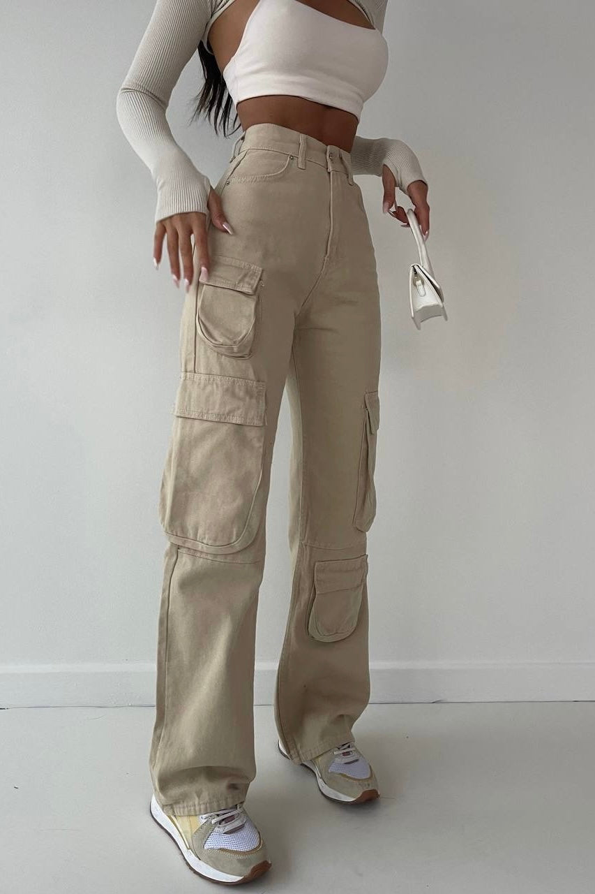 Pockets Cargo Jeans In Neutrals