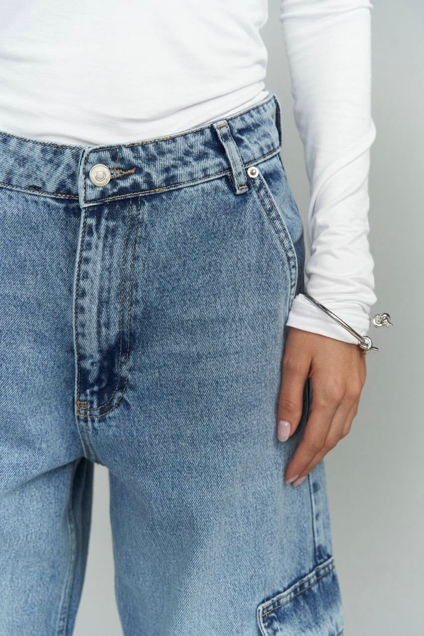 High Waist Denim Cargo Pants