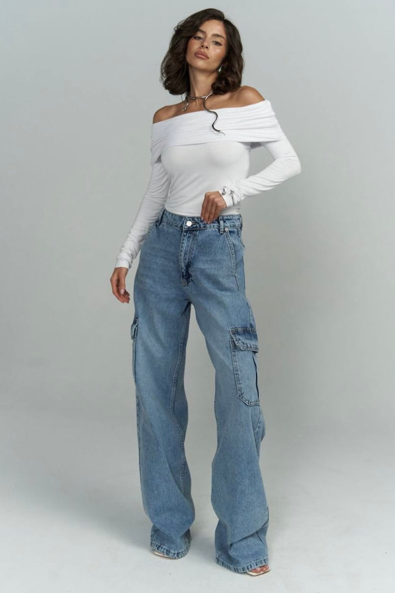 High Waist Denim Cargo Pants