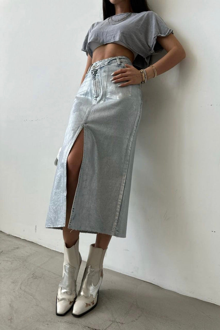 Polished Criss Cross Jean Skirt