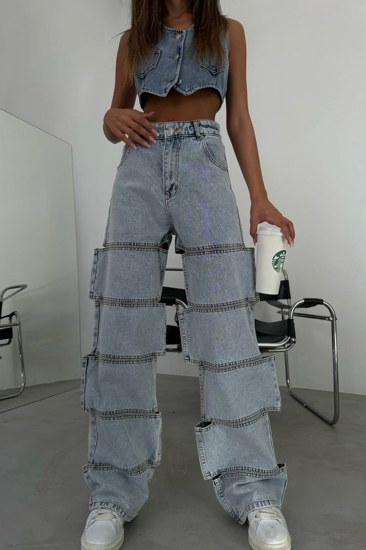Blacka Cut Pieces Straight Jeans