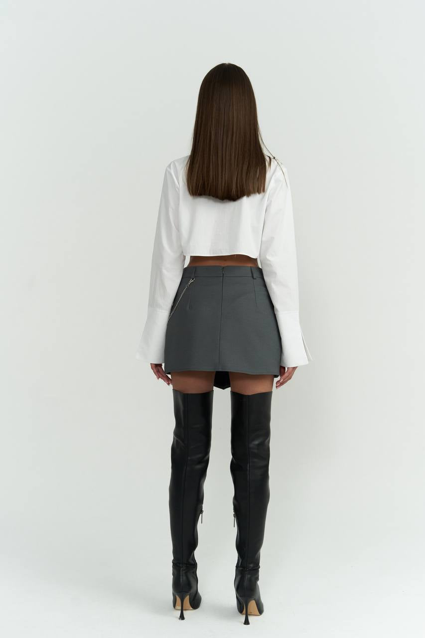 V Waist Gray Mini Skirt