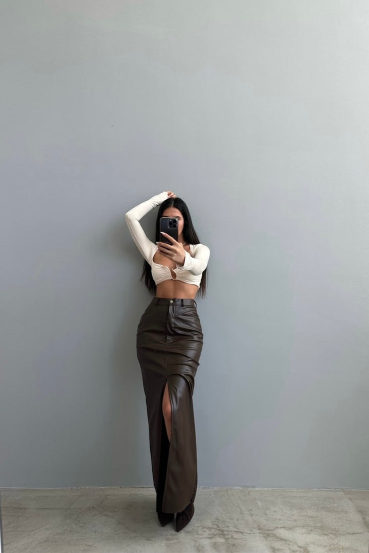 Split Faux Leather Long Skirt