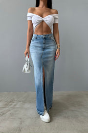 Long Slit Blue Jean Skirt