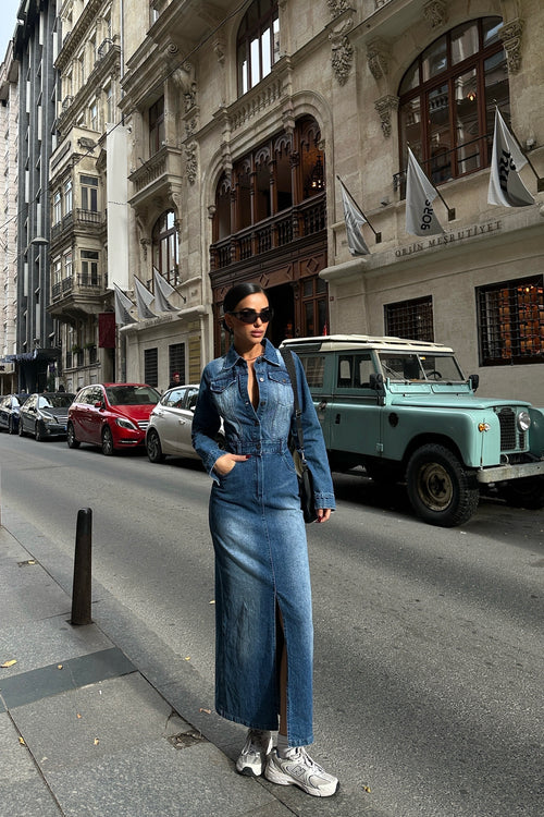 Denim Slit Skirt Dress