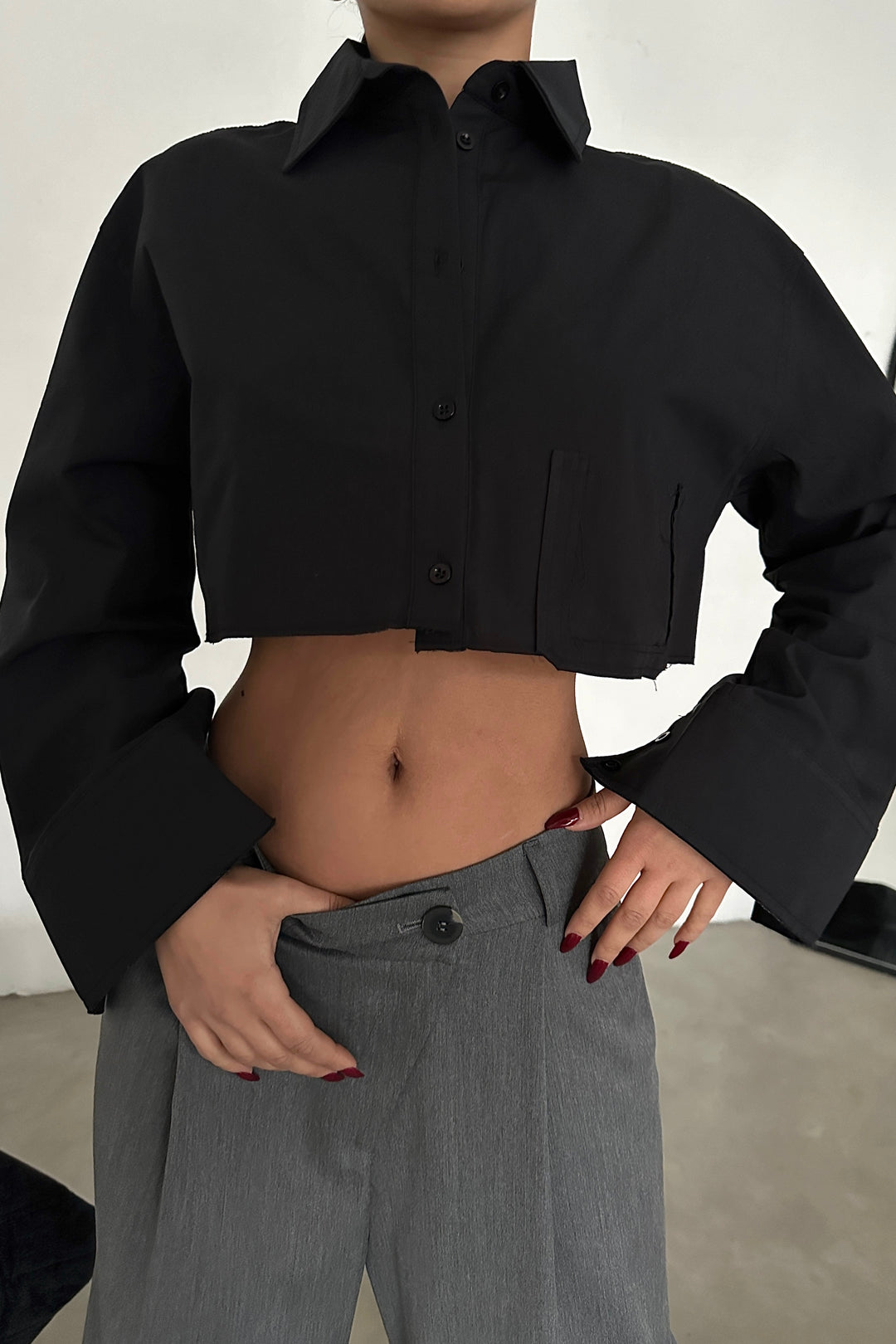 Cropped Shirt With Fake Pocket