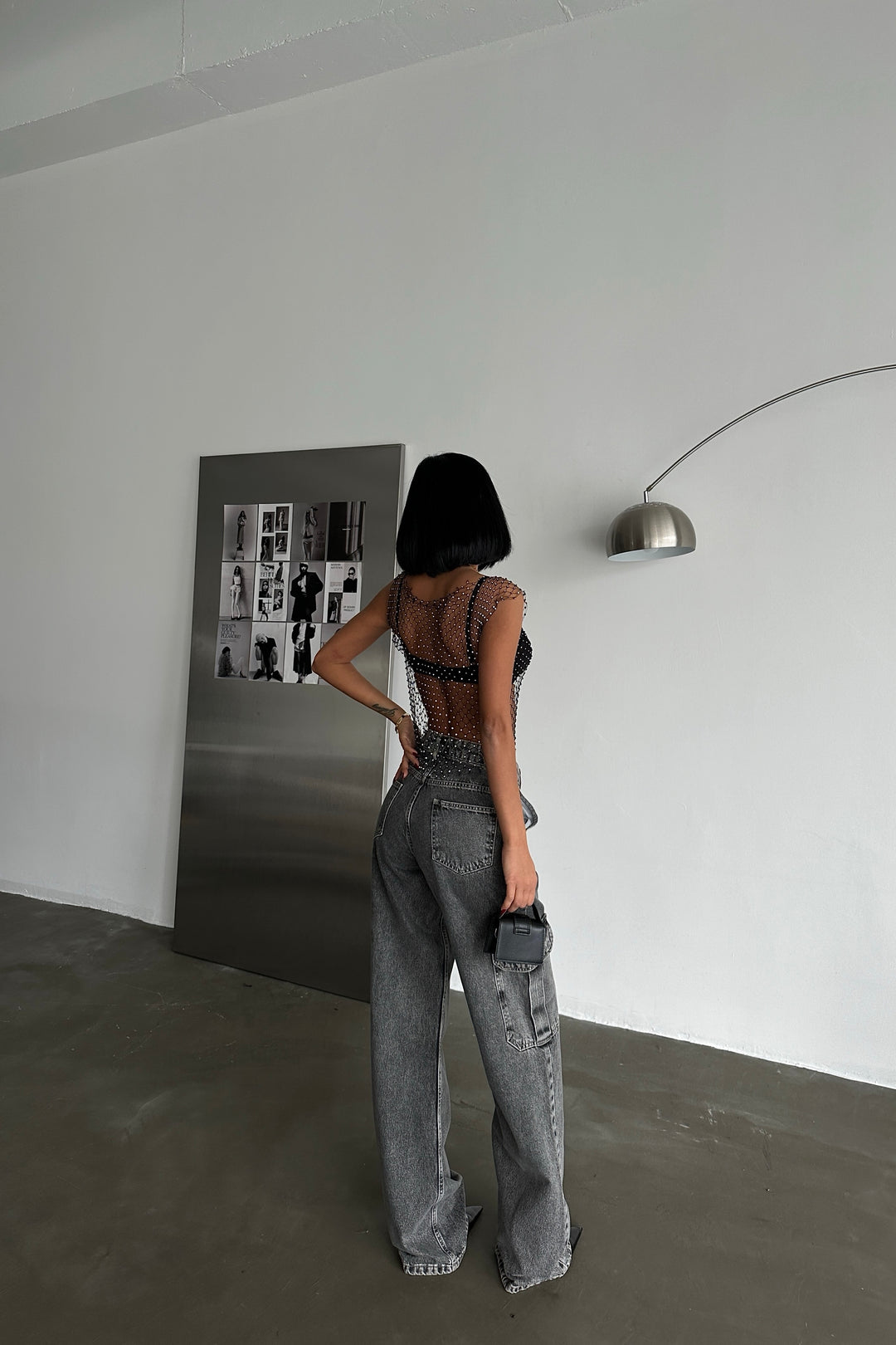 High Waist Denim Cargo Pants