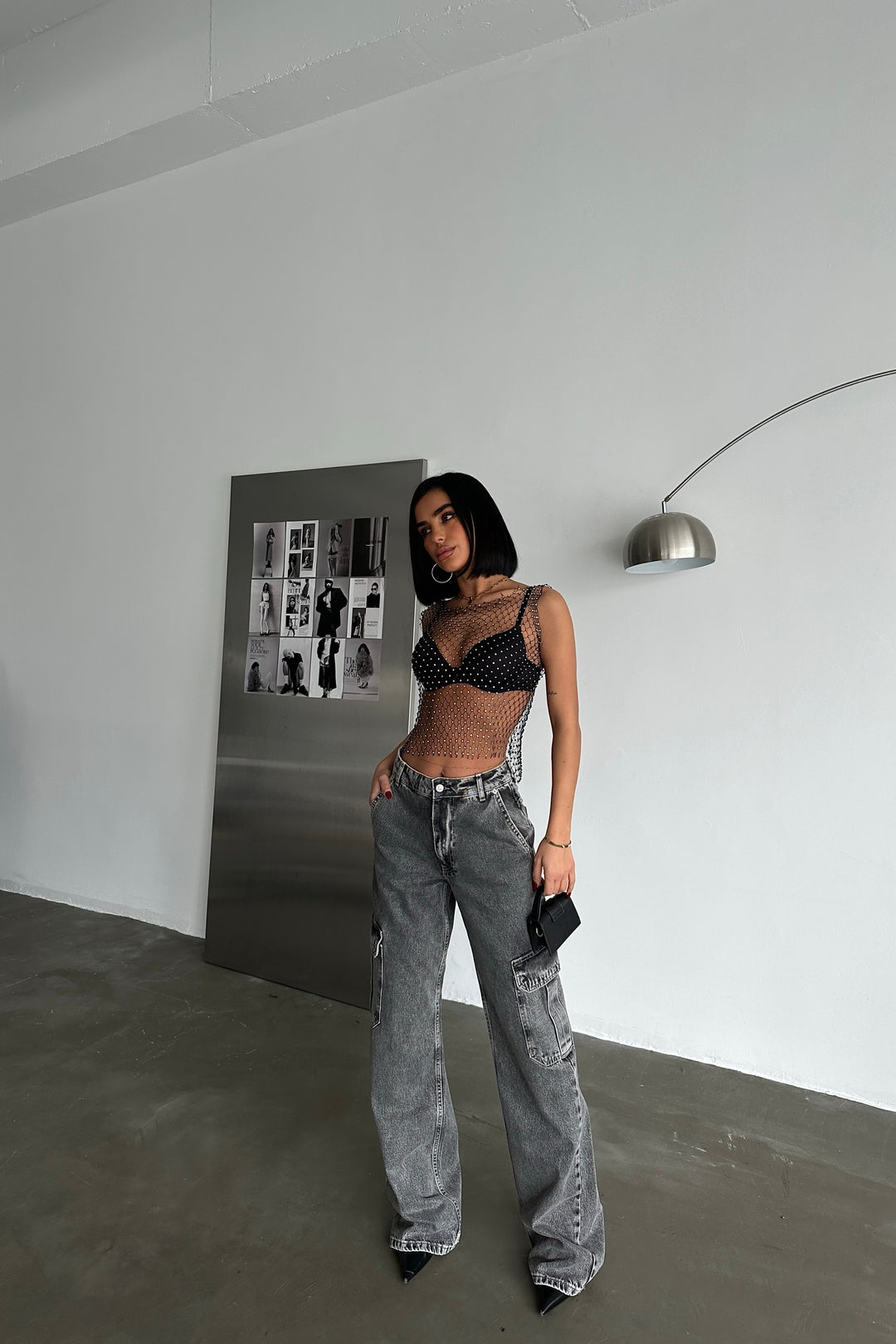 High Waist Denim Cargo Pants