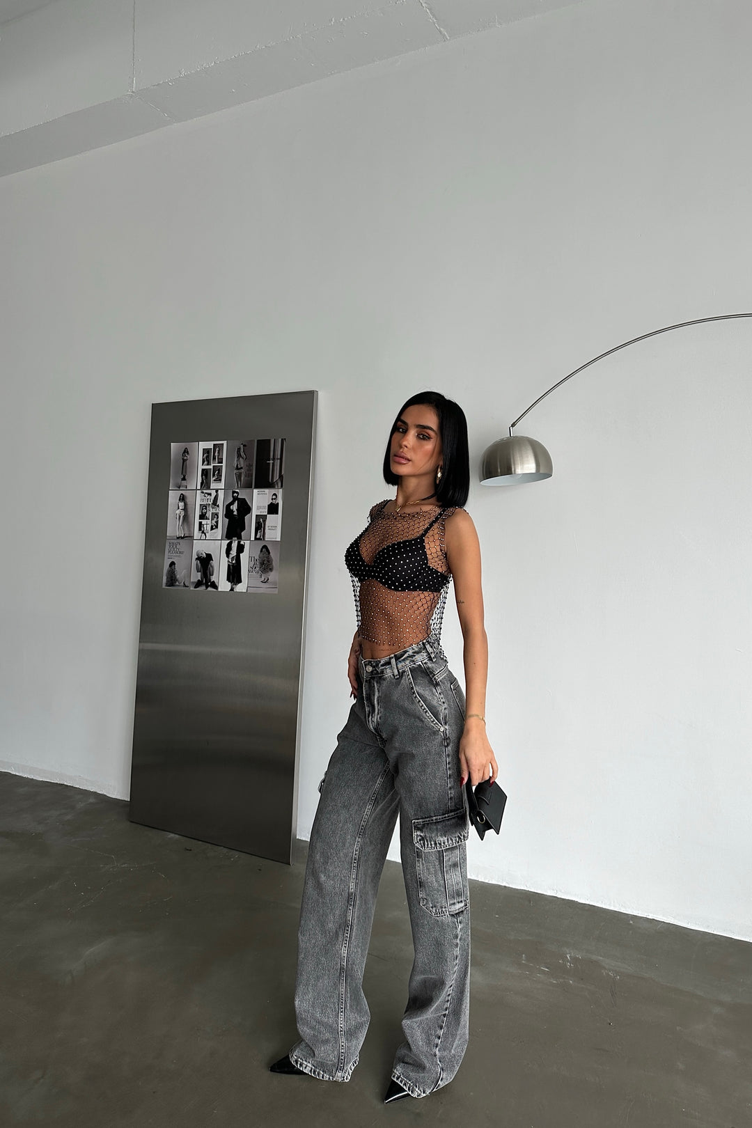 High Waist Denim Cargo Pants