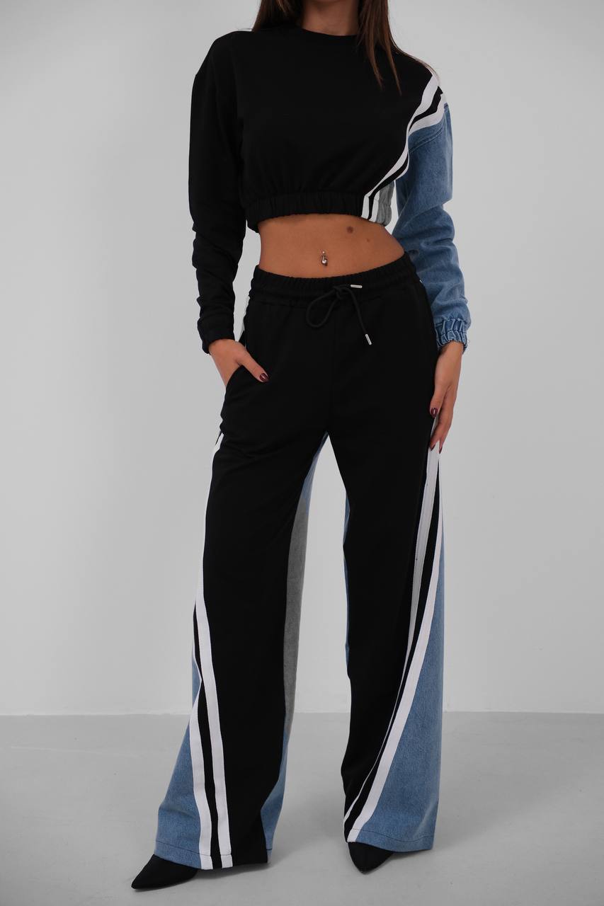 Denim-Sweat Combo Set