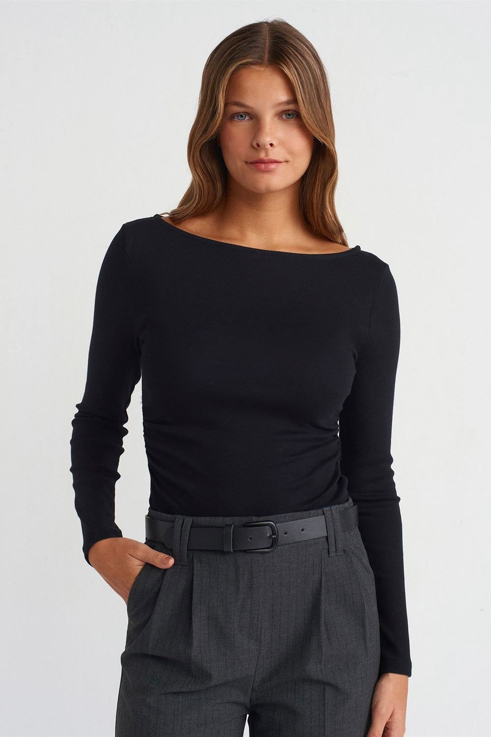 Ruched Side Long Sleeve Top