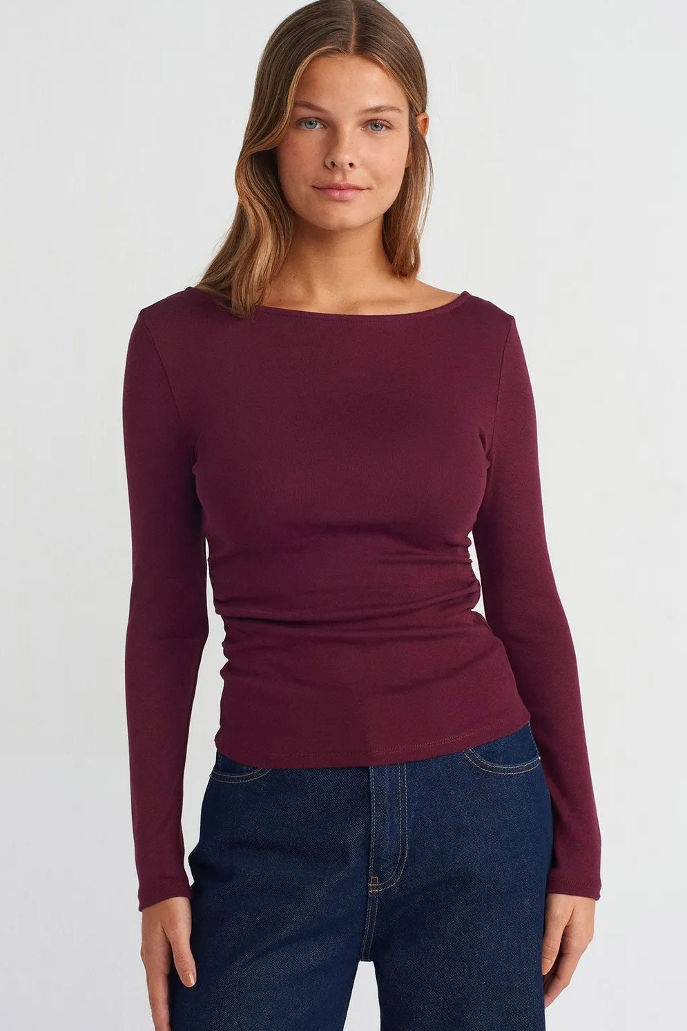 Ruched Side Long Sleeve Top