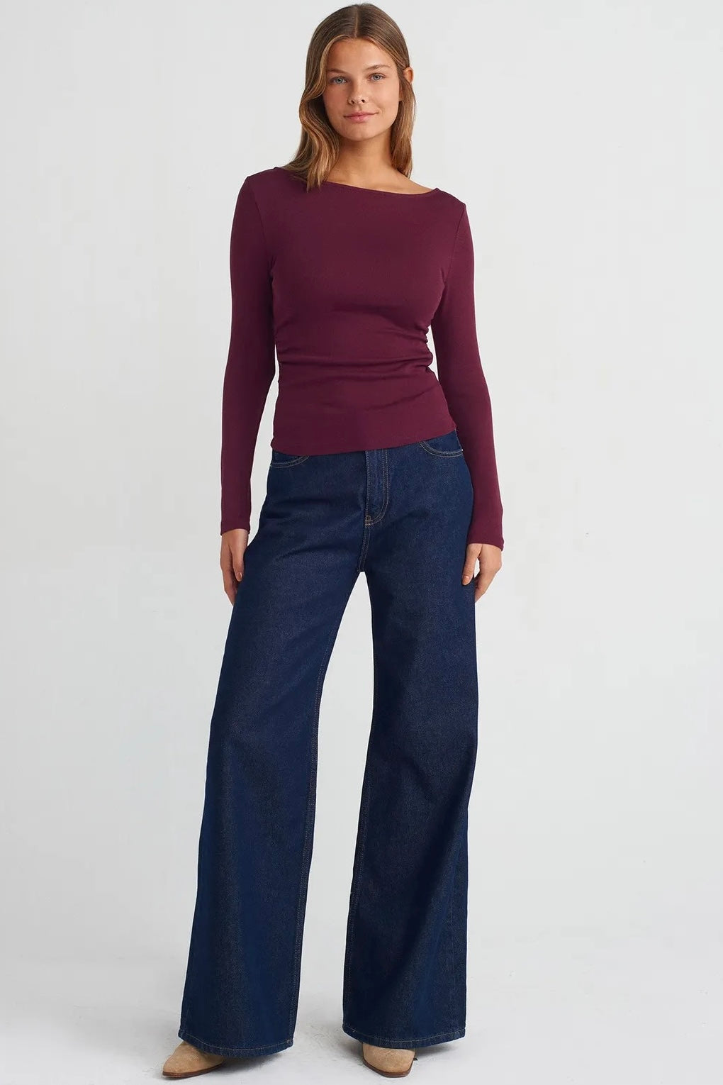 Ruched Side Long Sleeve Top