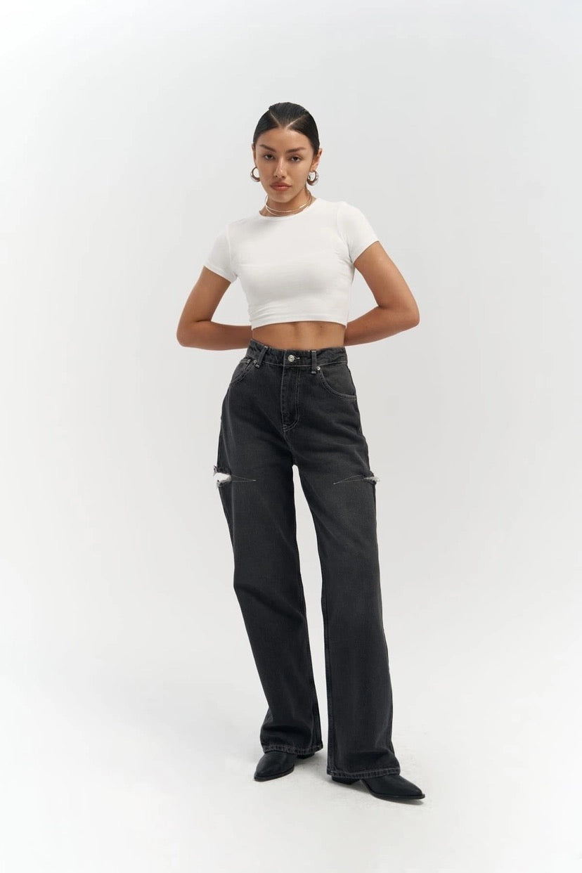 High-Waist Jeans with Contrast Stitching