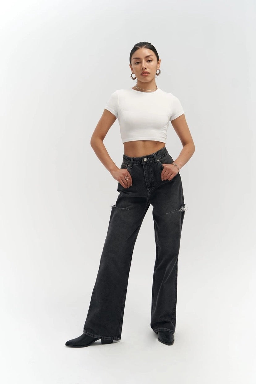 High-Waist Jeans with Contrast Stitching