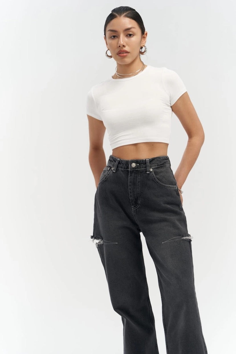 High-Waist Jeans with Contrast Stitching