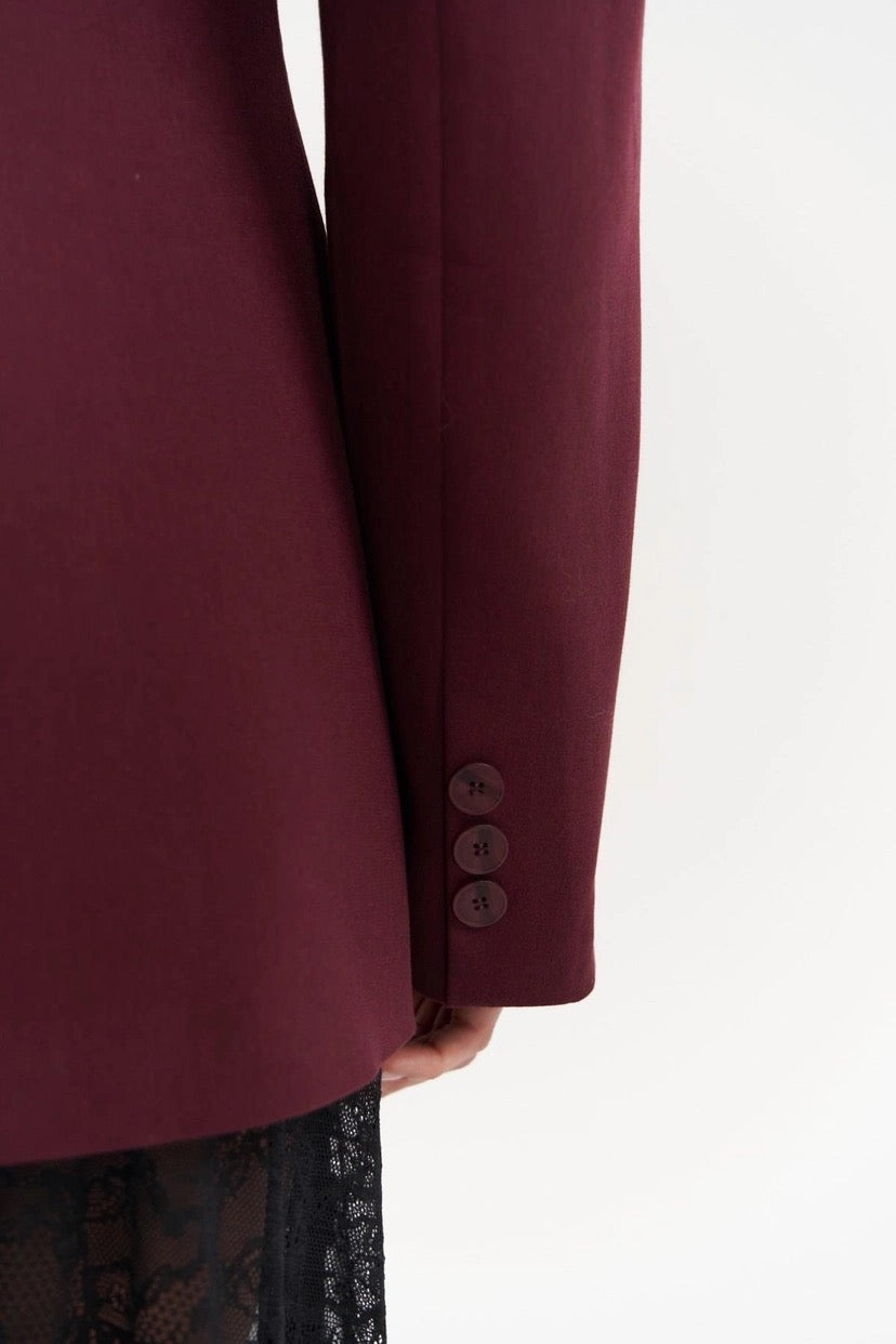 Burgundy Fitted Double-Breasted Blazer