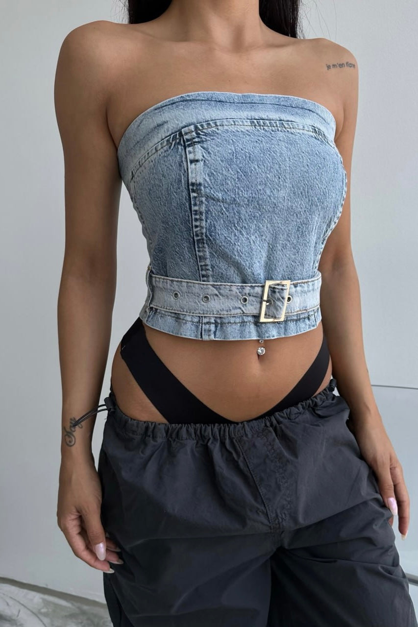 Belted Denim Top