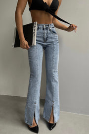 Hem Front Split Jeans