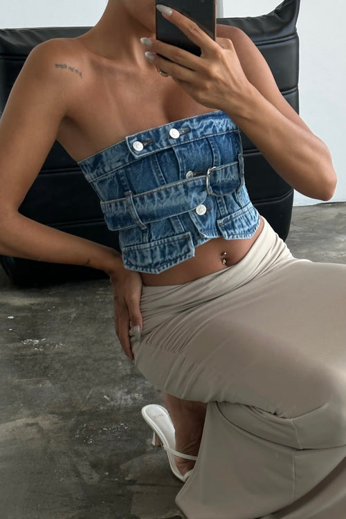 Button Up Belt Over Denim Top