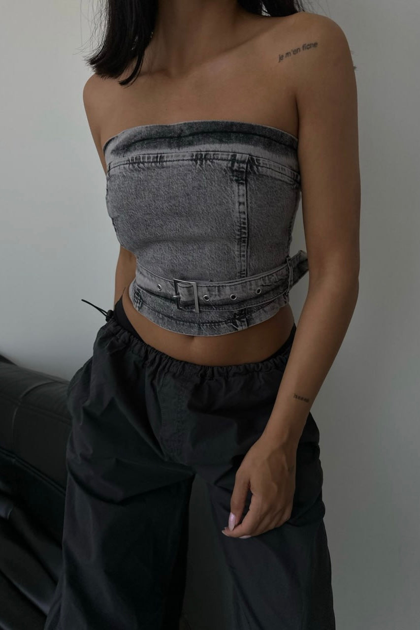 Belted Denim Top