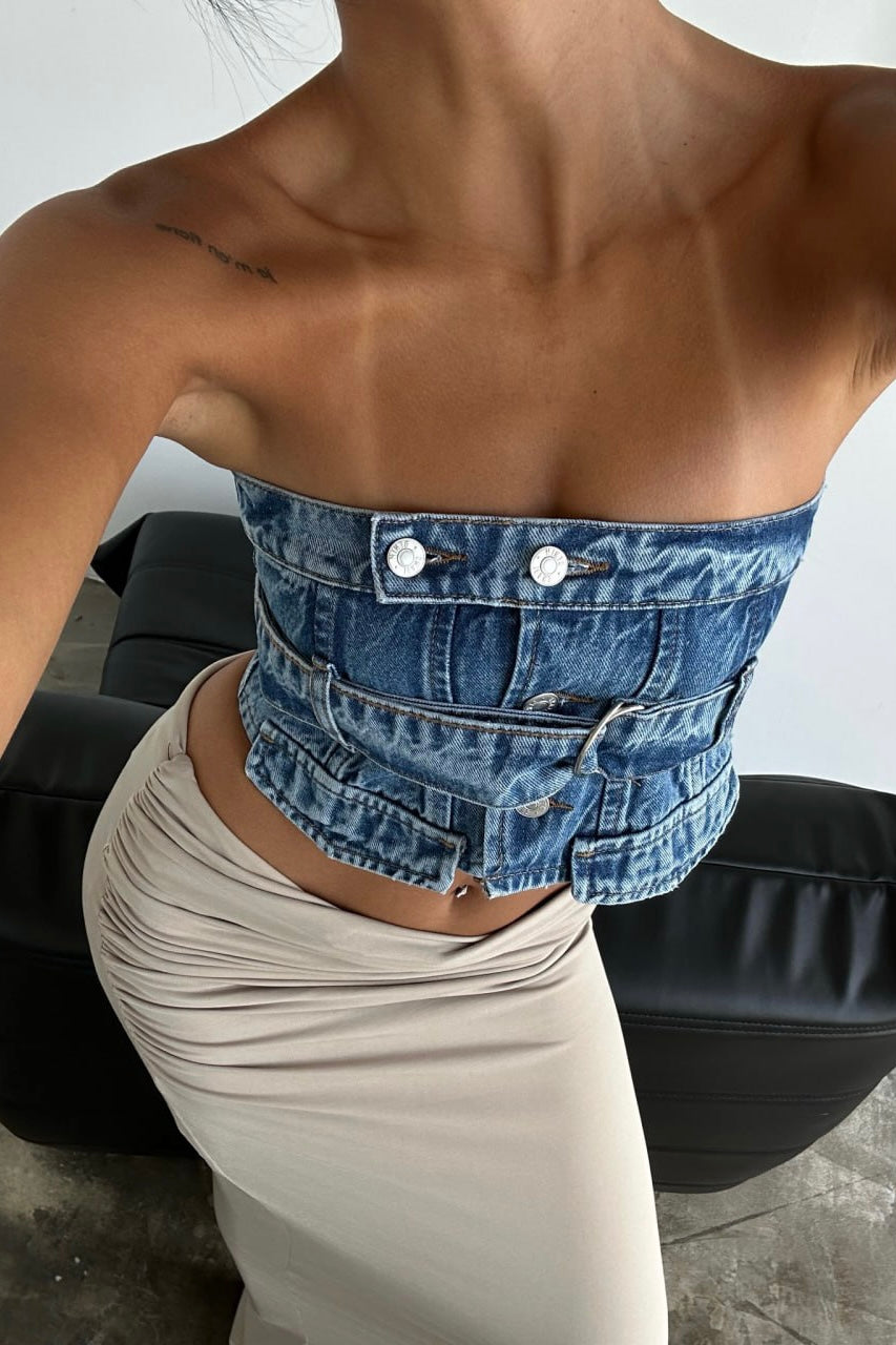 Button Up Belt Over Denim Top